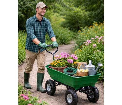 Garden Transport Cart Removable Tilting Tray Green 120 kg