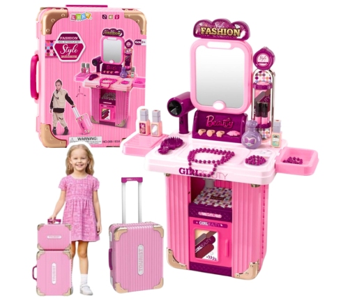 Dressing Table Makeup Set in a Suitcase Accessories 2 in 1 Pink