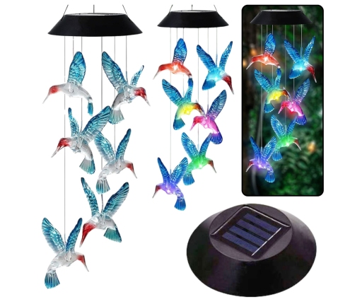 Solar Garden LED Lamps Hummingbird Bells Blue 70cm