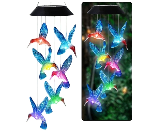 Solar Garden LED Lamps Hummingbird Bells Blue 70cm