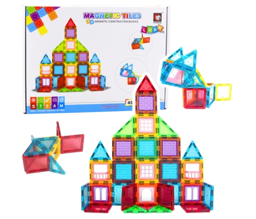 3D Magnetic Blocks Construction Puzzle Colorful 45 pcs.