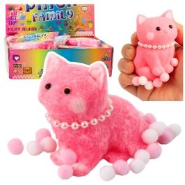 Sensory Squishy Soft Kitten with Pearls and Pompoms Pink 8cm