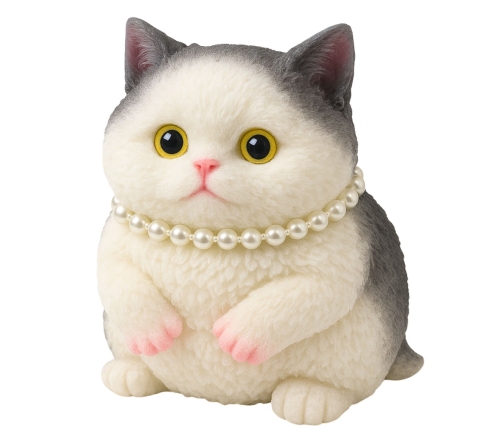 Sensory Squishy Soft Kitten with Pearls White and Gray 15cm