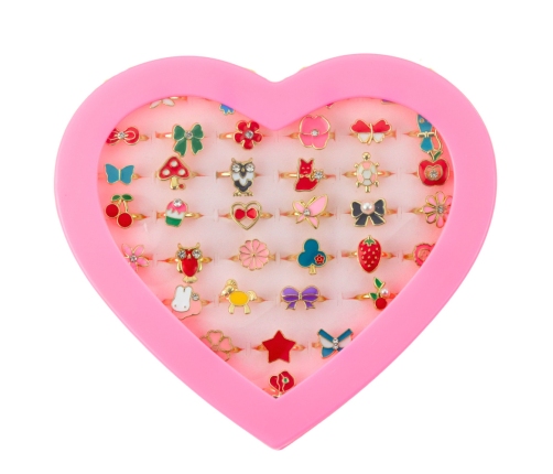 Set of Children's Rings Adjustable Various Heart Patterns 36 pcs.
