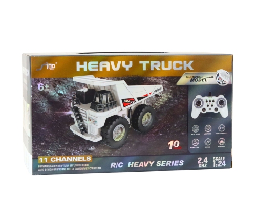 RC Remote Controlled Dump Truck with Lights and Sounds White 1:24