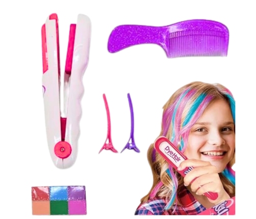 Zestaw Do Koloryzacji Włosów Prostownica Kolorowe Kredy Spinki Grzebień