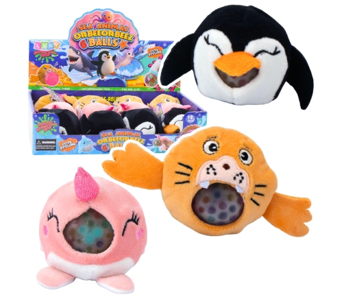 Penguin Porpoise Squeezable Plush Toy with Water Balls 6 cm