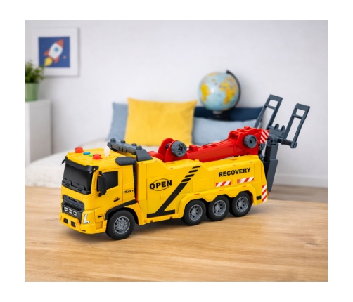 Car Tow Truck Roadside Assistance Hook Platform Lights Sounds 1:16