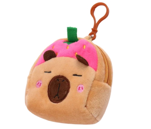 Plush Wallet with Keychain Capybara Strawberry Pink 9.5 x 8 cm