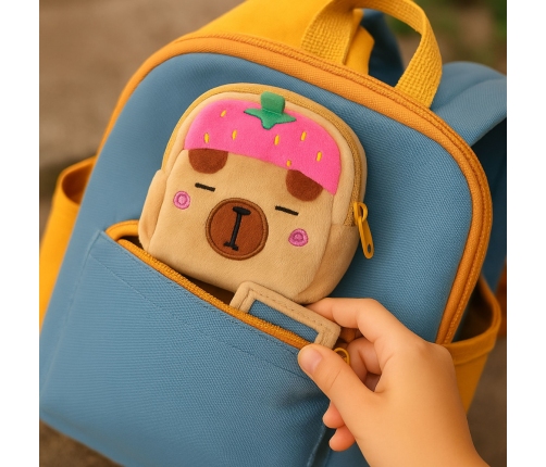 Plush Wallet with Keychain Capybara Strawberry Pink 9.5 x 8 cm