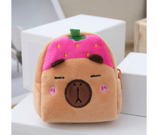Plush Wallet with Keychain Capybara Strawberry Pink 9.5 x 8 cm