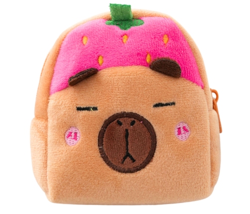 Plush Wallet with Keychain Capybara Strawberry Pink 9.5 x 8 cm