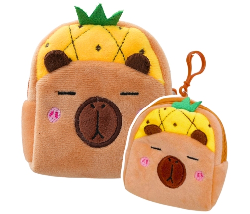 Plush Wallet with Keychain Capybara Pineapple Yellow 9.5 x 8 cm