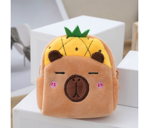 Plush Wallet with Keychain Capybara Pineapple Yellow 9.5 x 8 cm