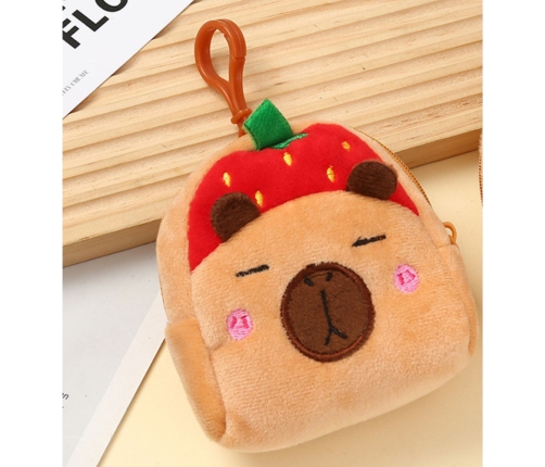 Plush Wallet with Keychain Capybara Strawberry Red 9.5 x 8 cm