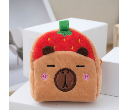 Plush Wallet with Keychain Capybara Strawberry Red 9.5 x 8 cm