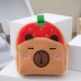 Plush Wallet with Keychain Capybara Strawberry Red 9.5 x 8 cm