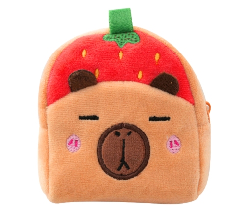Plush Wallet with Keychain Capybara Strawberry Red 9.5 x 8 cm