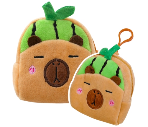 Plush Wallet with Keychain Capybara Watermelon Green 9.5 x 8 cm