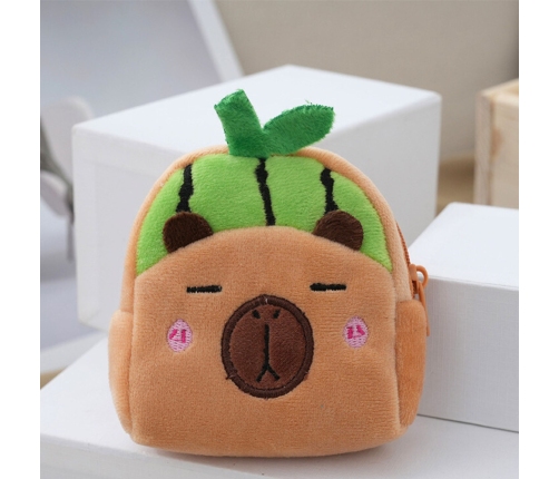 Plush Wallet with Keychain Capybara Watermelon Green 9.5 x 8 cm