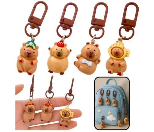 Set of Mini Capybara Keychains Figurines Key Decorations 4 pcs.