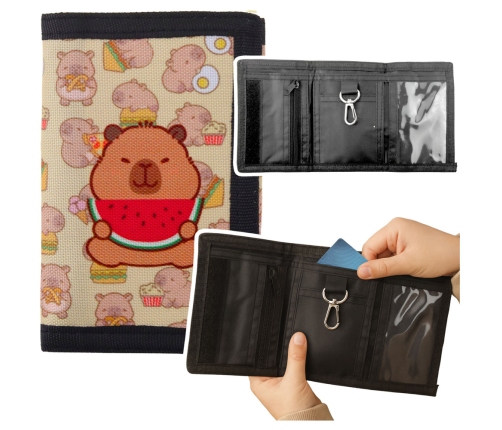 Children's Wallet with Velcro and Carabiner Capybara with Watermelon