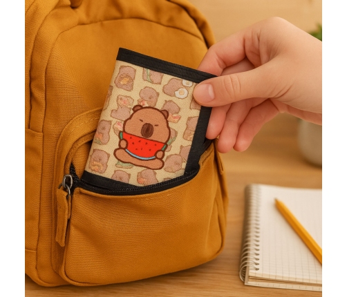Children's Wallet with Velcro and Carabiner Capybara with Watermelon