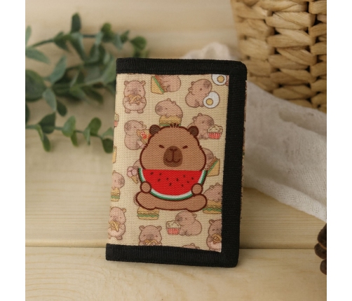 Children's Wallet with Velcro and Carabiner Capybara with Watermelon