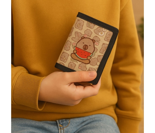 Children's Wallet with Velcro and Carabiner Capybara with Watermelon