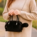 Plush Cat-Shaped Handbag with Chain Handles, Black