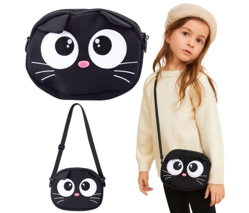 Cat Pouch Bag Zippered Pocket Adjustable Strap Black 21 x 16 cm