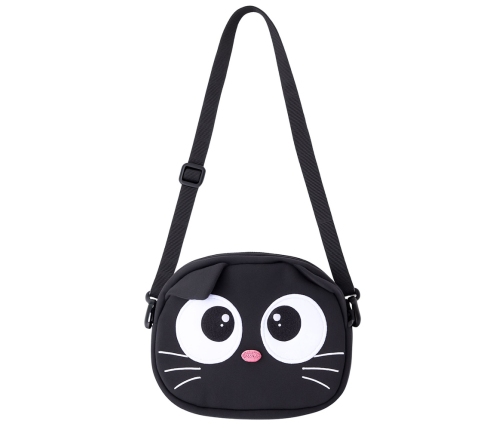 Cat Pouch Bag Zippered Pocket Adjustable Strap Black 21 x 16 cm