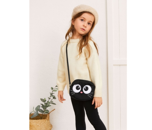 Cat Pouch Bag Zippered Pocket Adjustable Strap Black 21 x 16 cm