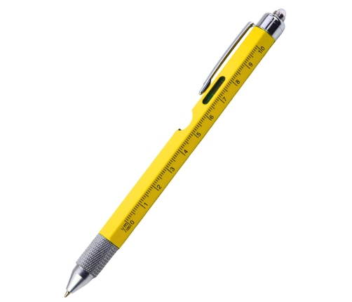 8-in-1 Multifunctional Pen Spirit Level LED Flashlight Screwdriver Yellow