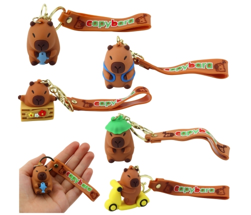 Keychain Figurine Capybara With Dolphin Pendant Carabiner Ring