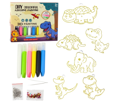 DIY Creative Set Stained Glass Keychains Dinosaurs Markers 6 pcs.