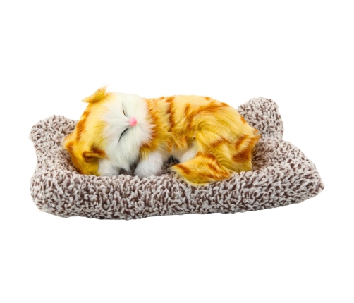Sleeping Ginger Cat on a Pillow Figurine with Fur Bag Sounds