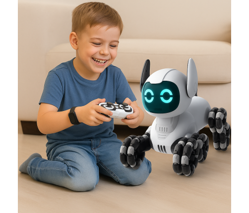 TOOBY Robot Dog Remote Controlled RC 360° Lights Sounds Black and White