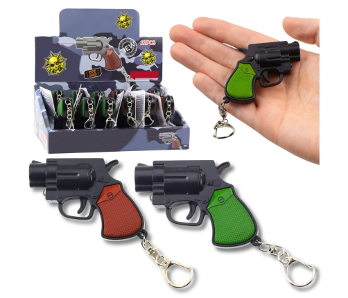 Mini Pistol Revolver Keychain Gadget LED Light Laser 6.5 cm