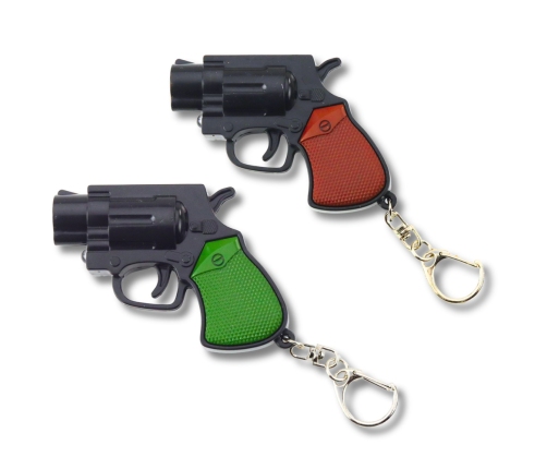 Mini Pistol Revolver Keychain Gadget LED Light Laser 6.5 cm