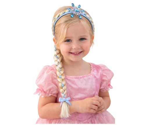 Headband with Long Braid Blue Ribbon Diamonds Snowflake 50 cm