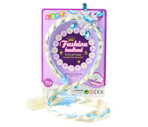 Headband with Long Braid Blue Ribbon Diamonds Snowflake 50 cm