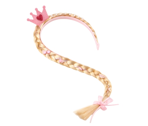 Headband with Long Braid Pink Ribbon Diamonds Crown 50 cm