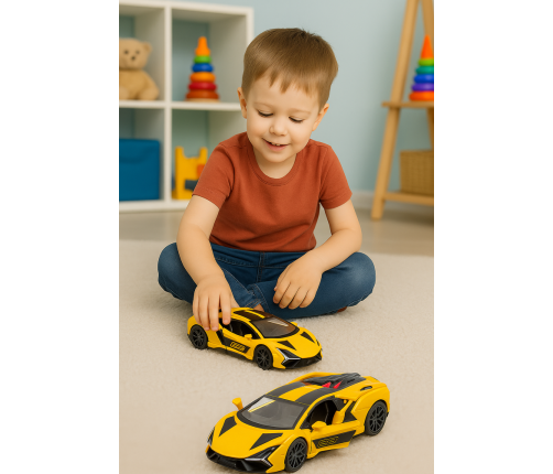 Racing Car Sports Metal Drive Opening Doors Yellow 1:32