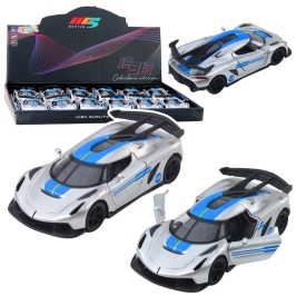 Sports Car Metal Race Drive Opening Doors Silver 1:32 Sports Car Metal Race Drive Opening Doors Silver 1:32