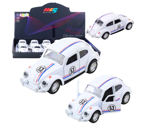 Classic Car Beetle Metal Drive Opening Doors White 1:32