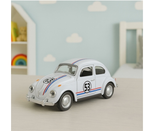 Classic Car Beetle Metal Drive Opening Doors White 1:32