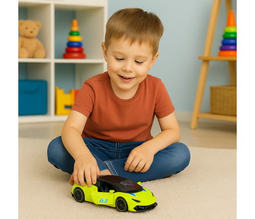 Sports Car Pull Back Metal Neon Green 1:43