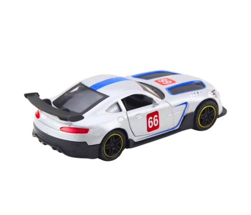 Metal Race Car with Opening Doors, Silver, 1:43