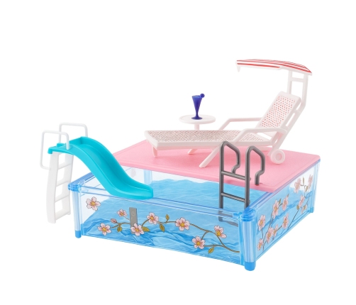 Summer Resort Doll Set with Pool, Slide, Sunbeds, and Umbrella